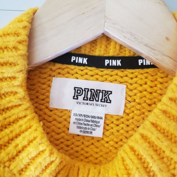 Victorias Secret PINK Pirates Baseball Yellow Knit Sweater Size XS Sporty Casual - Picture 4 of 7